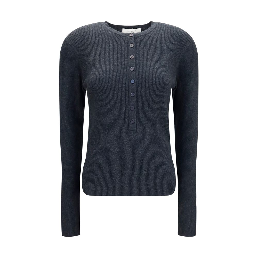 Sweatshirt by Lisa Yang for women in cashmere cotton & capra leather gray showcases a slouchy chic silhouette, artfully detailed with a slouchy chic crew neckline and long-sleeve for a slouchy chic finish.