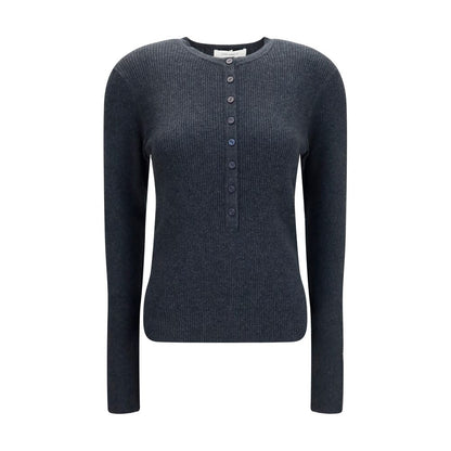 Sweatshirt by Lisa Yang for women in cashmere cotton & capra leather gray showcases a slouchy chic silhouette, artfully detailed with a slouchy chic crew neckline and long-sleeve for a slouchy chic finish.