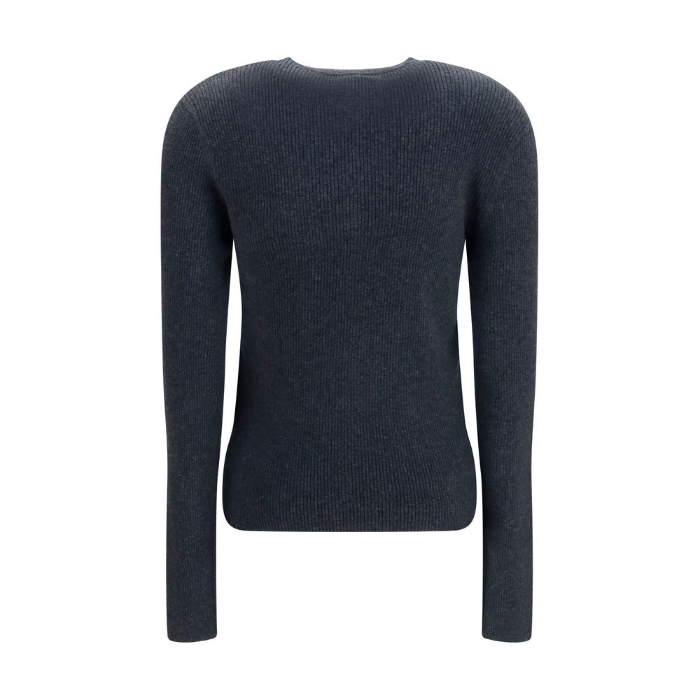 Sweatshirt by Lisa Yang for women in cashmere cotton & capra leather gray features an provocated silhouette, detailed with a provocated and a refined crew neckline for a sophisticated aesthetic.