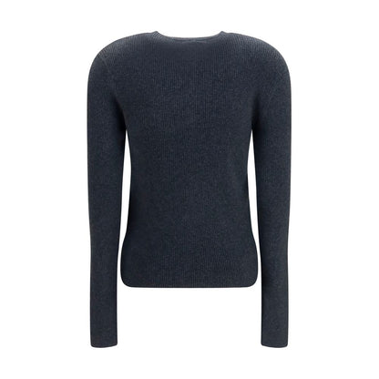 Sweatshirt by Lisa Yang for women in cashmere cotton & capra leather gray features an provocated silhouette, detailed with a provocated and a refined crew neckline for a sophisticated aesthetic.