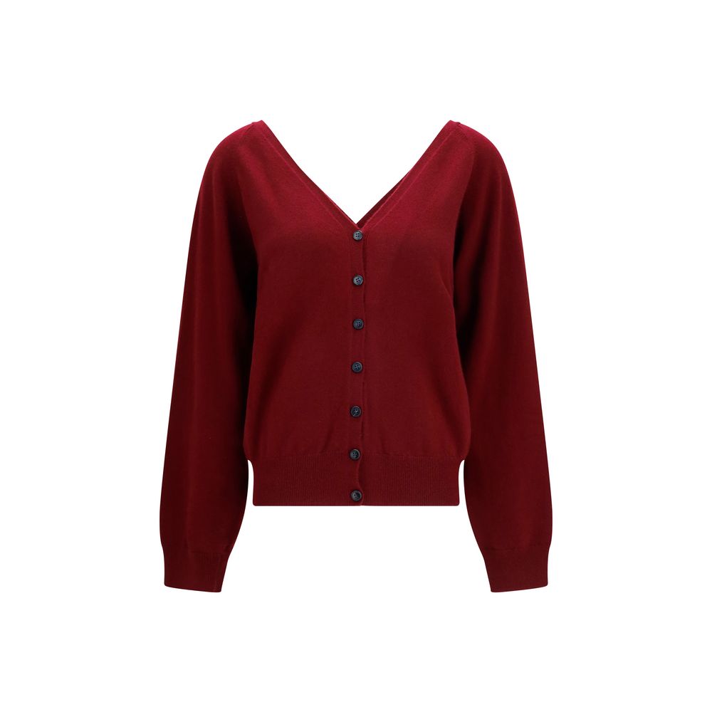 Cardigan by Lisa Yang for women in cashmere & capra leather bordeaux showcases a luxurious silhouette, meticulously detailed with a sophisticated v-neck neckline and for a refined finish.