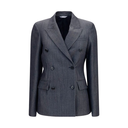 Blazer by Balenciaga for women in cotton & merino wool gray features an sartorial silhouette, showcasing a sophisticated lapel neckline and sartorial for a truly sartorial finish.
