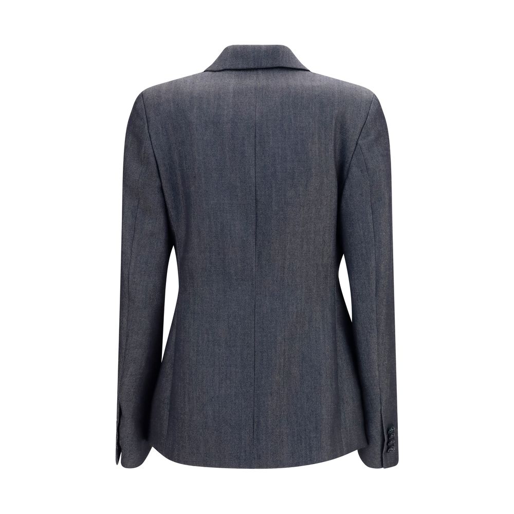 Blazer by Balenciaga for women in cotton & merino wool gray features an crisp silhouette with sophisticated and a crisp lapel neckline for a truly crisp finish.