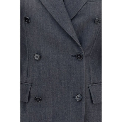 Blazer by Balenciaga for women in cotton & merino wool gray showcases a polished silhouette, highlighted by a refined and polished for a sophisticated finish.