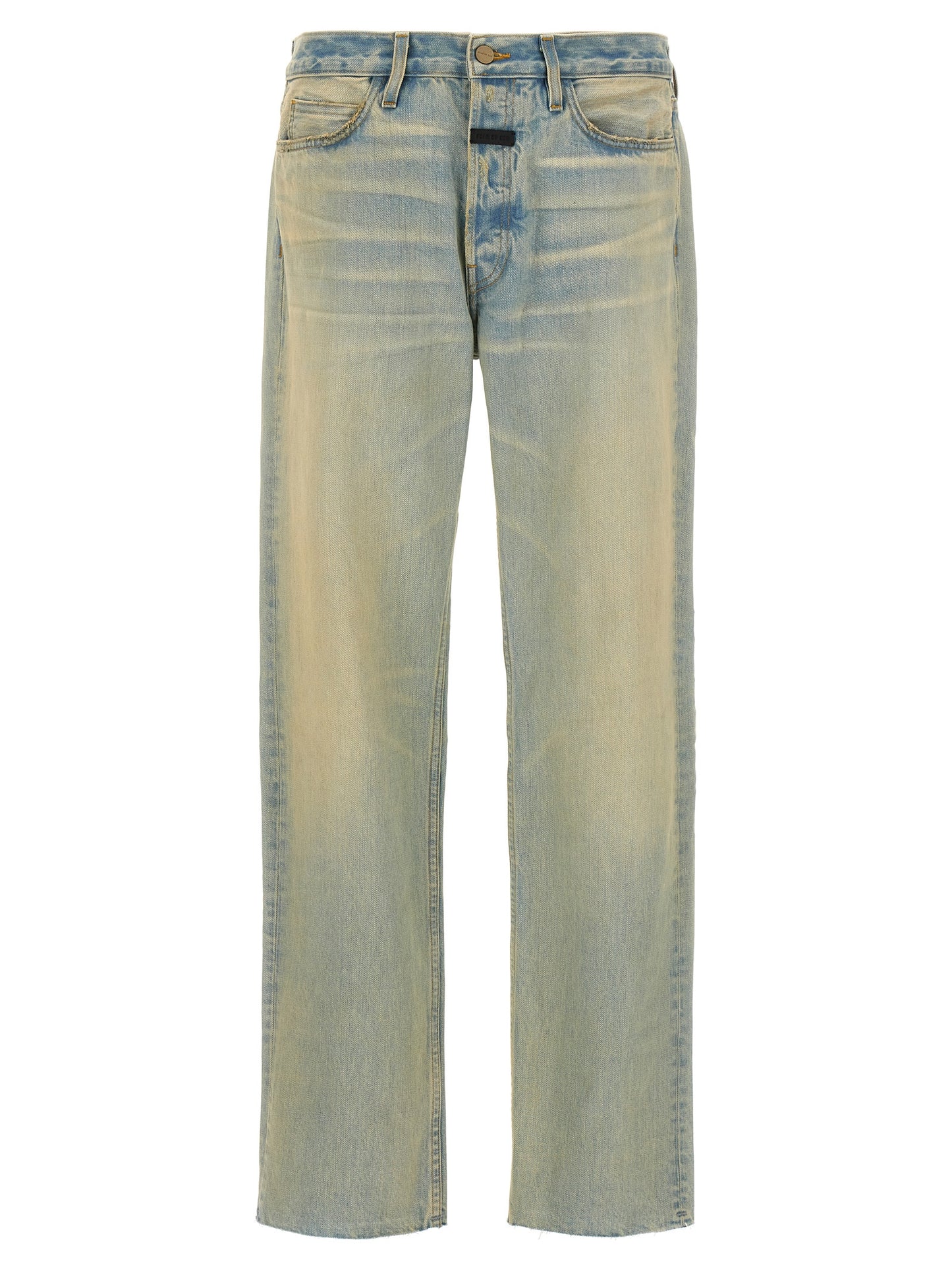Jeans by Fear Of God for men in cotton denim light-blue features a polished silhouette with a polished straight-leg, reaching a polished long and finished with a polished .