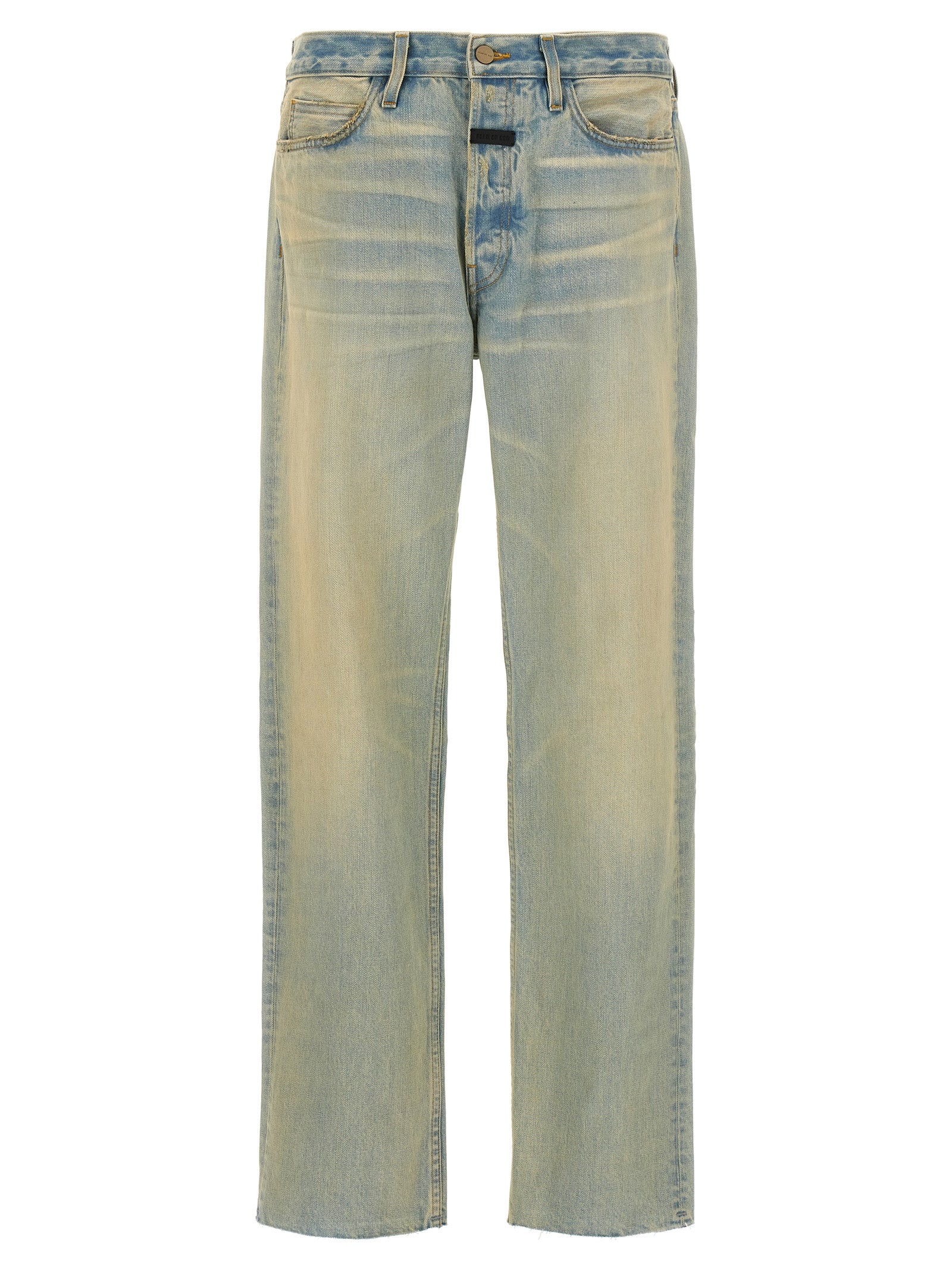 Jeans by Fear Of God for men in cotton denim light-blue features a polished silhouette with a polished straight-leg, reaching a polished long and finished with a polished .