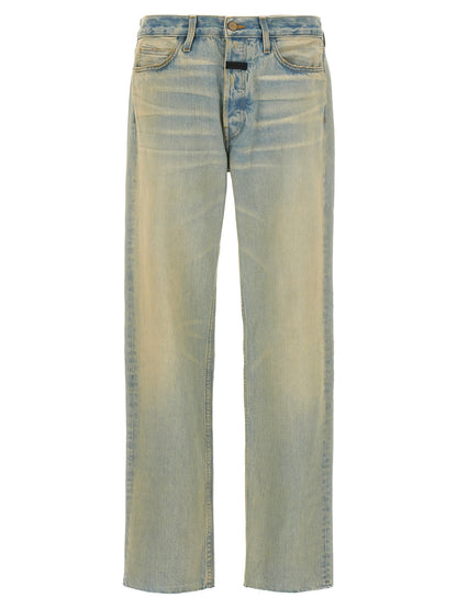 Jeans by Fear Of God for men in cotton denim light-blue features a polished silhouette with a polished straight-leg, reaching a polished long and finished with a polished .