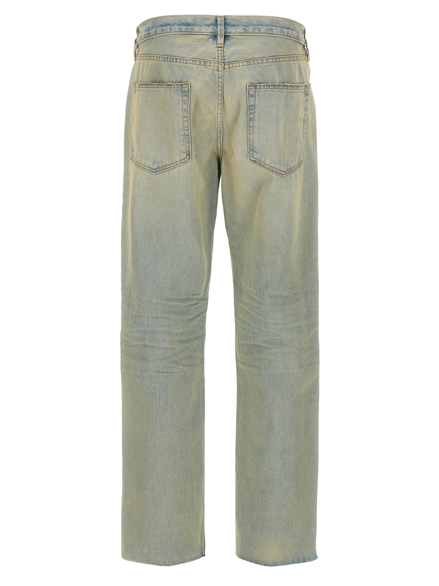 Jeans by Fear Of God for men in cotton denim light-blue presents a refined pantology silhouette, artfully defined by a refined pantology straight-leg, long, and a sophisticated .
