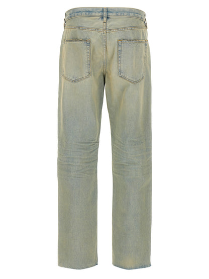 Jeans by Fear Of God for men in cotton denim light-blue presents a refined pantology silhouette, artfully defined by a refined pantology straight-leg, long, and a sophisticated .