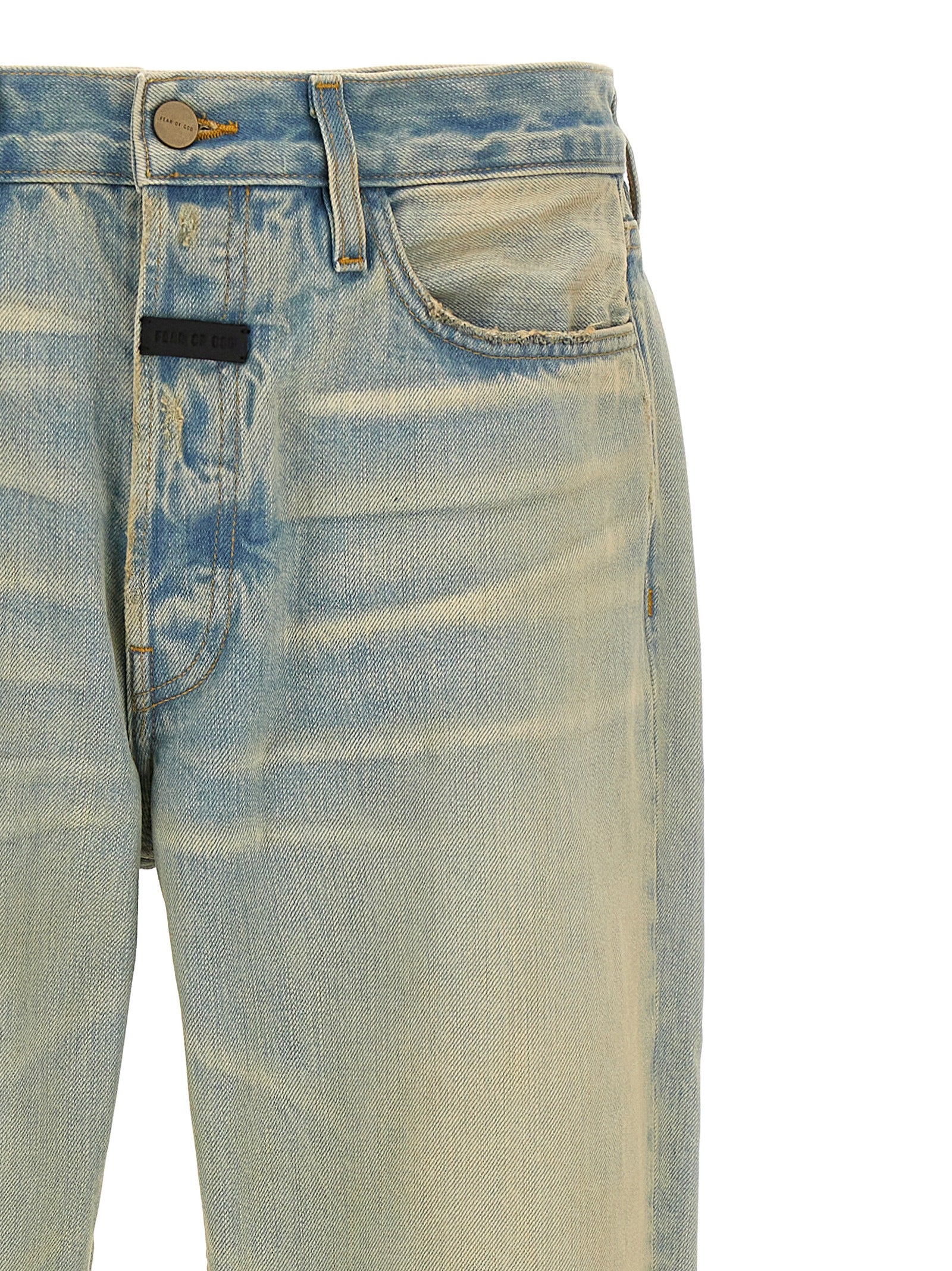 Jeans by Fear Of God for men in cotton denim light-blue features a refined silhouette with a refined straight-leg, defined by a and a refined long for a refined finish.