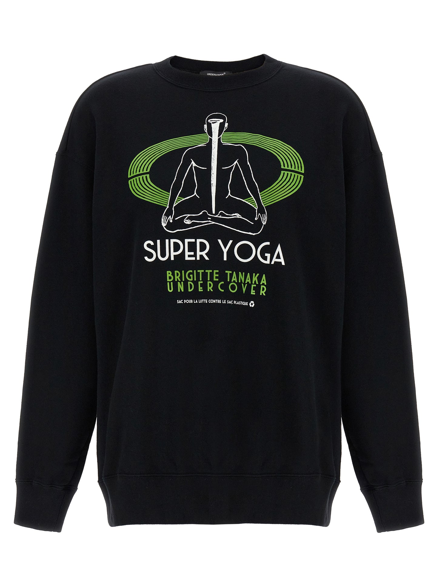 Activewear Sweatshirt by Undercover for women in cotton black & print presents a dynamic silhouette, featuring a dynamic crew neckline and detailed with functional breathable-design.