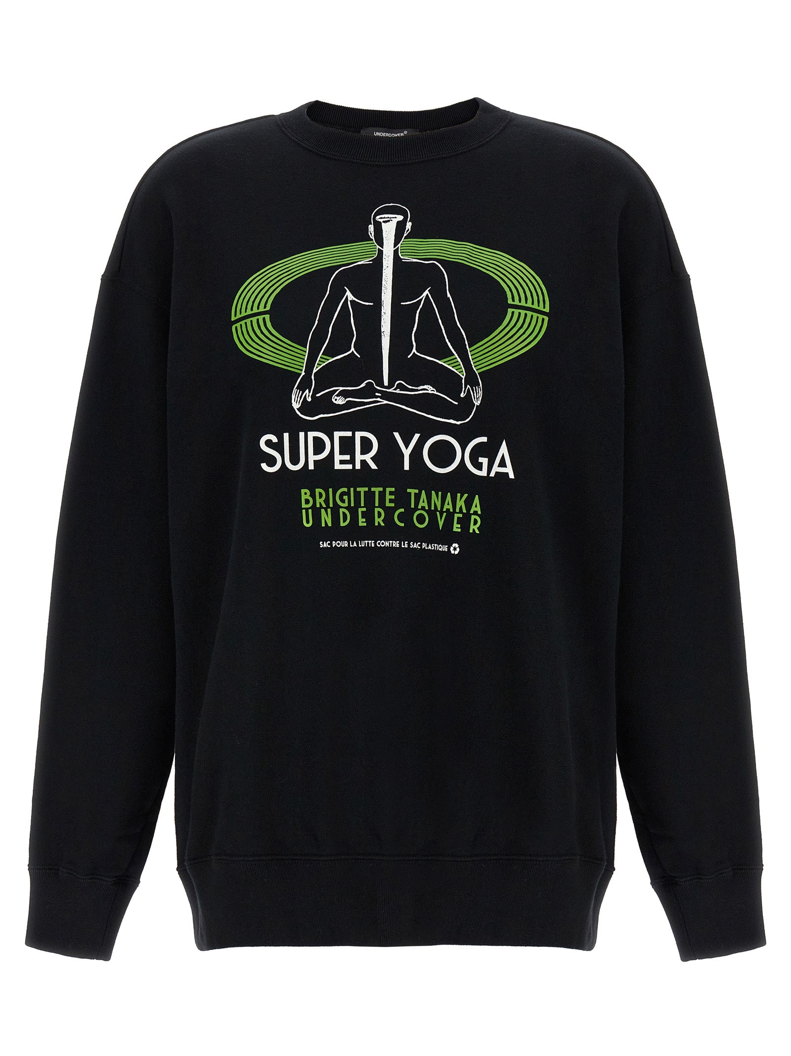Activewear Sweatshirt by Undercover for women in cotton black & print presents a dynamic silhouette, featuring a dynamic crew neckline and detailed with functional breathable-design.