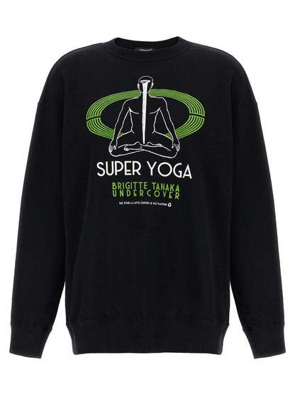 Activewear Sweatshirt by Undercover for women in cotton black & print presents a dynamic silhouette, featuring a dynamic crew neckline and detailed with functional breathable-design.