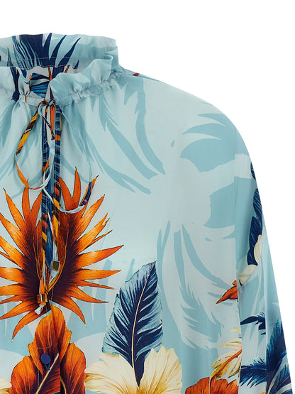 F.R.S. - FOR RESTLESS SLEEPERS Essence Women's V Neck Silk Blouse - Light Blue