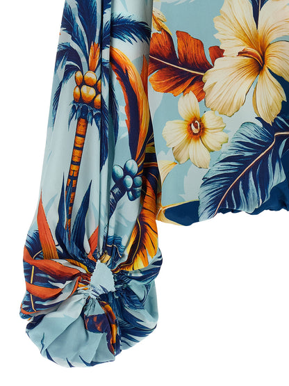 F.R.S. - FOR RESTLESS SLEEPERS Essence Women's V Neck Silk Blouse - Light Blue