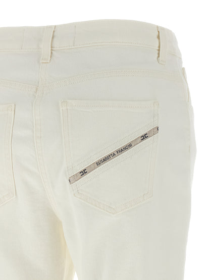 Elisabetta Franchi Essence Women's Mid Rise Stretch Denim Cotton Jeans - White