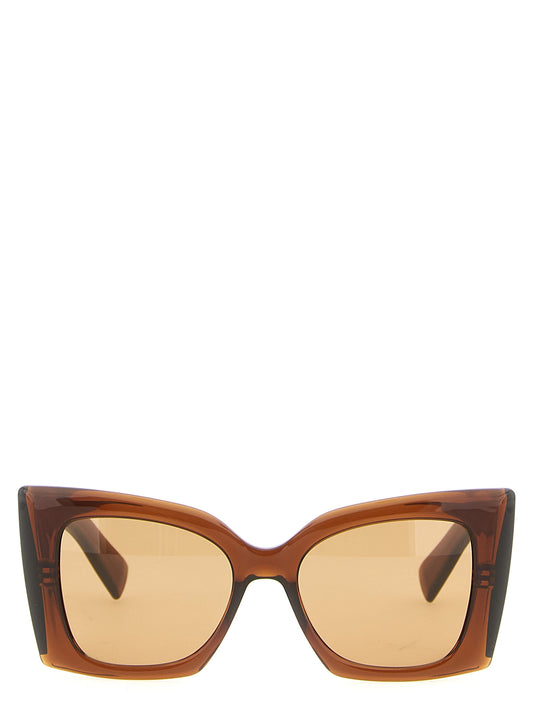 Sunglasses by Saint Laurent for women in cotton and brown presents a enviable silhouette, featuring brown coloured frame and cat-eye frame design with for a enviable look.