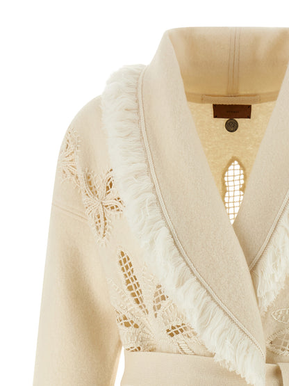 Cardigan by Alanui for women in virgin wool white features an crisp silhouette, showcasing a sophisticated wrap shawl-collar neckline and detail for a truly crisp finish.