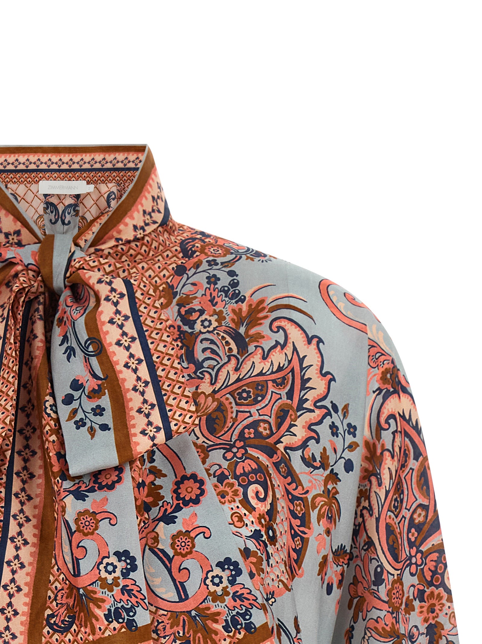 Blouse by Zimmermann for women in silk multicolor, paisley, floral & print features an architectural silhouette with a refined and elegant for a architectural look.