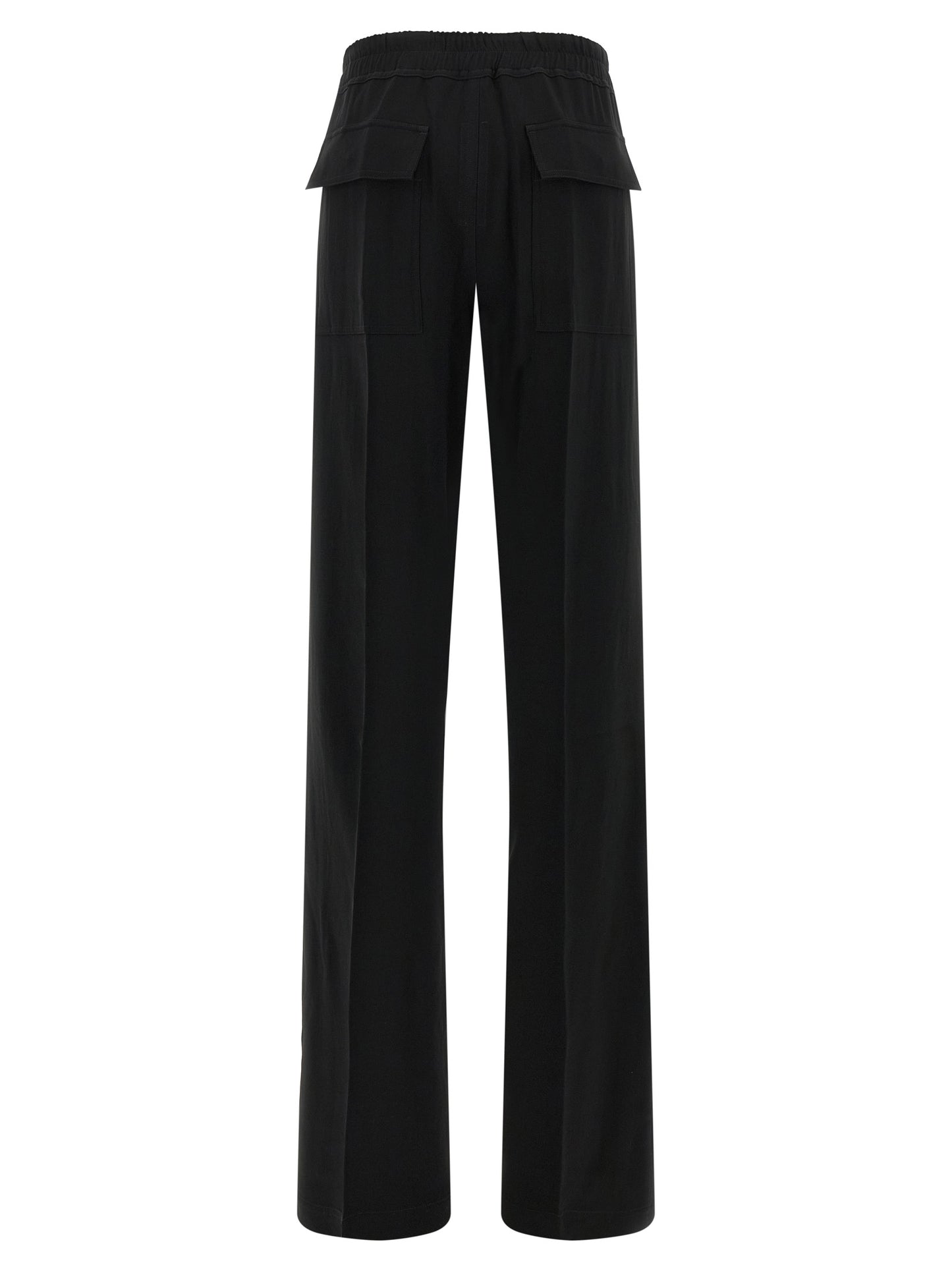 Casual Pants by Rick Owens for women in acetate & viscose black presents a tailored silhouette, showcasing a tailored wide and long cut with a refined for a truly tailored aesthetic.