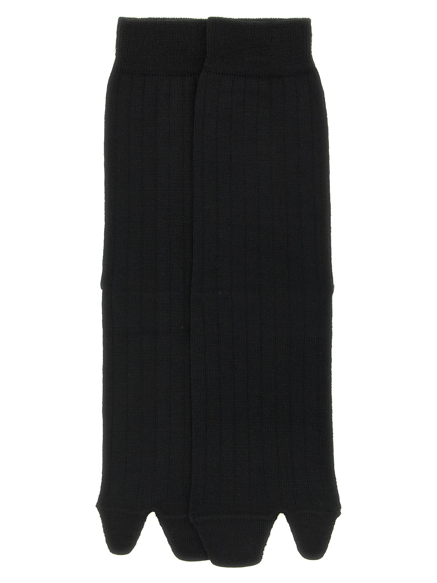 Socks by Maison Margiela for women in polyamide wool black, white & signature features a snug silhouette, artfully capturing the essence of the snug Aren Japanese Women's Polyamide Wool Socks design for a sophisticated look.