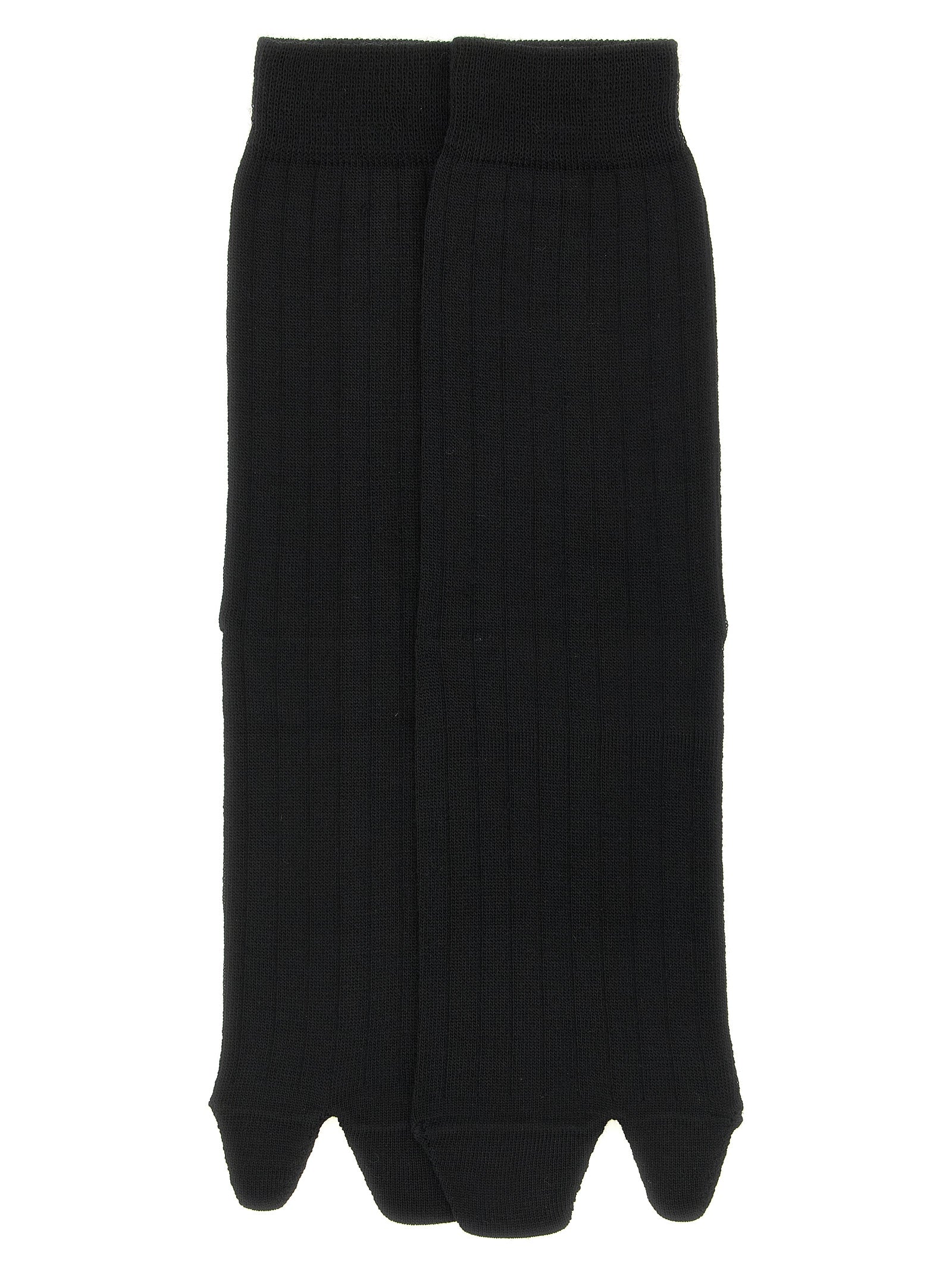 Socks by Maison Margiela for women in polyamide wool black, white & signature features a snug silhouette, artfully capturing the essence of the snug Aren Japanese Women's Polyamide Wool Socks design for a sophisticated look.