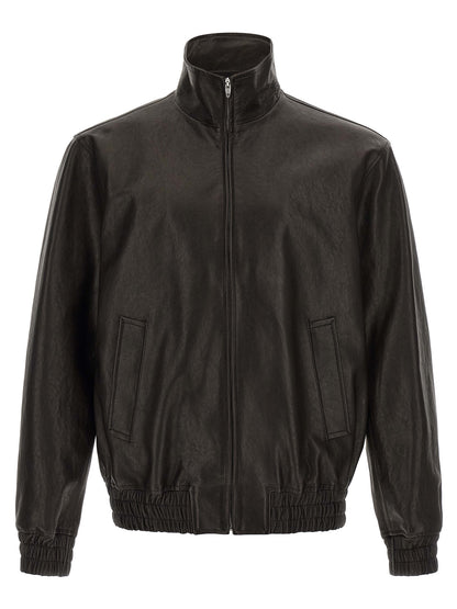 Jacket by Valentino Garavani for men in calfskin leather black, silver & signature features an utilitarian silhouette with a refined , showcasing sophisticated pockets for an utilitarian aesthetic.
