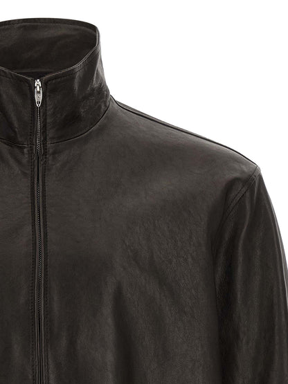 Jacket by Valentino Garavani for men in calfskin leather black, silver & signature showcases a contemporary silhouette, detailed with a contemporary and premium pockets for a sophisticated finish.