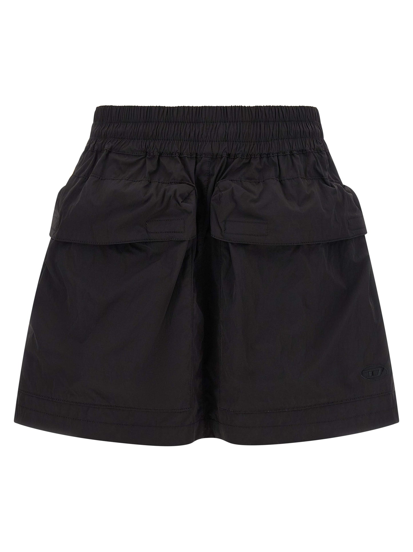 Skirt by Diesel for women in nylon black features an tailored silhouette, artfully capturing the essence of Women's Flared Nylon Skirt in a sophisticated mini long.