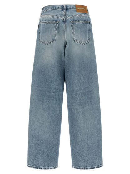 Jeans by Haikure for women in denim cotton canvas light-blue presents a refined pantology silhouette, artfully defined by a refined pantology relaxed-fit & wide, long, and a sophisticated .