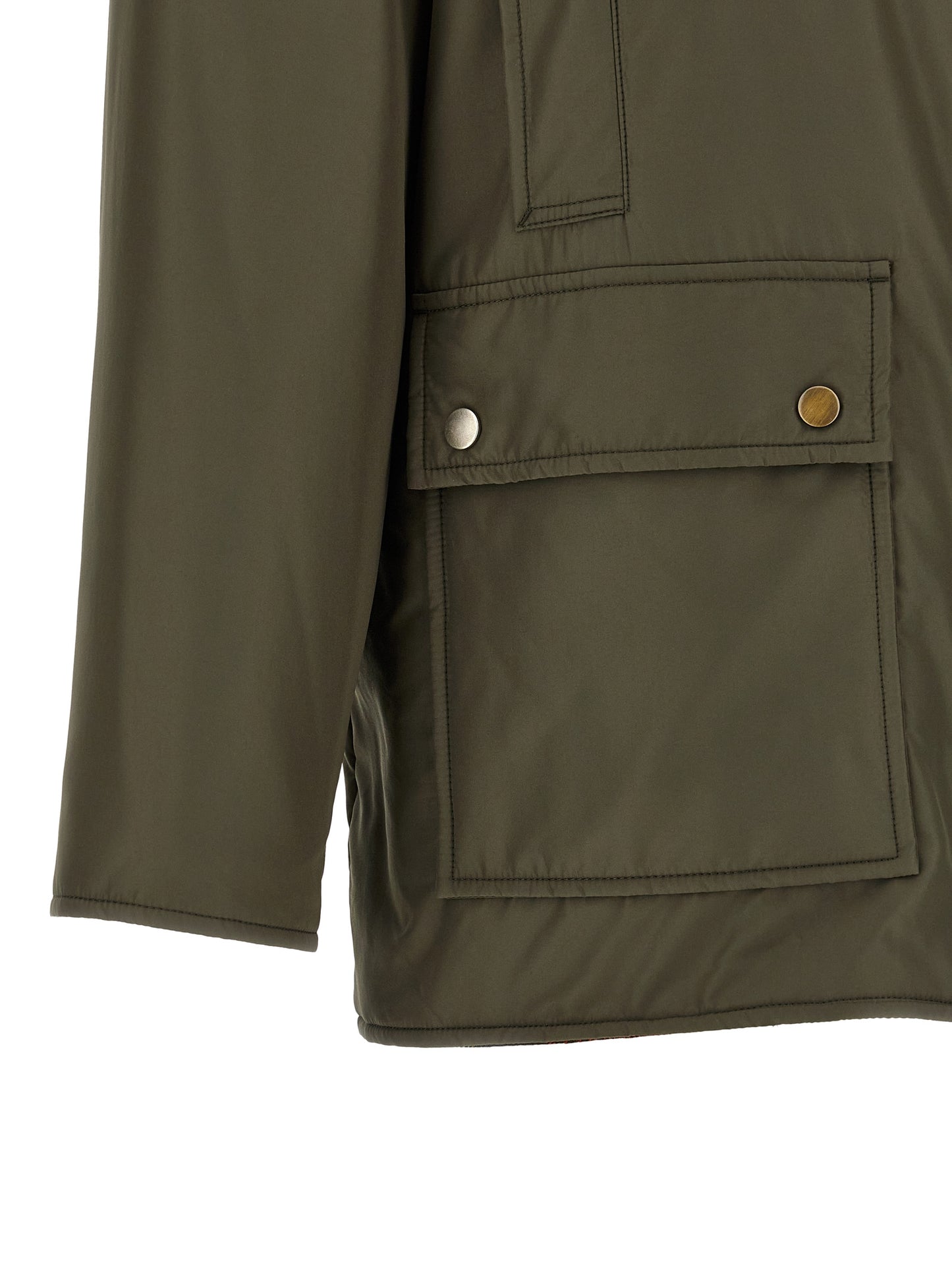 Parka by Maison Margiela for men in polyester bicolour, green, olive, silver & tartan features a modern silhouette, showcasing a sophisticated and premium pockets for a truly modern finish.