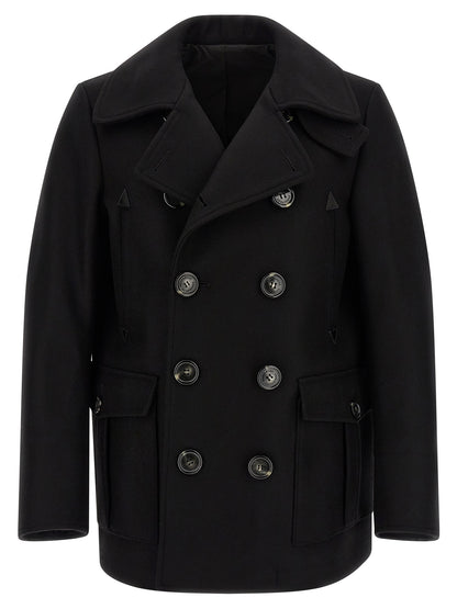 Overcoat by Dsquared² for men in polyamide wool black features an voluminous silhouette, showcasing distinct pockets and a voluminous for a truly voluminous aesthetic.