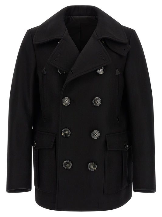 Overcoat by Dsquared² for men in polyamide wool black features an voluminous silhouette, showcasing distinct pockets and a voluminous for a truly voluminous aesthetic.
