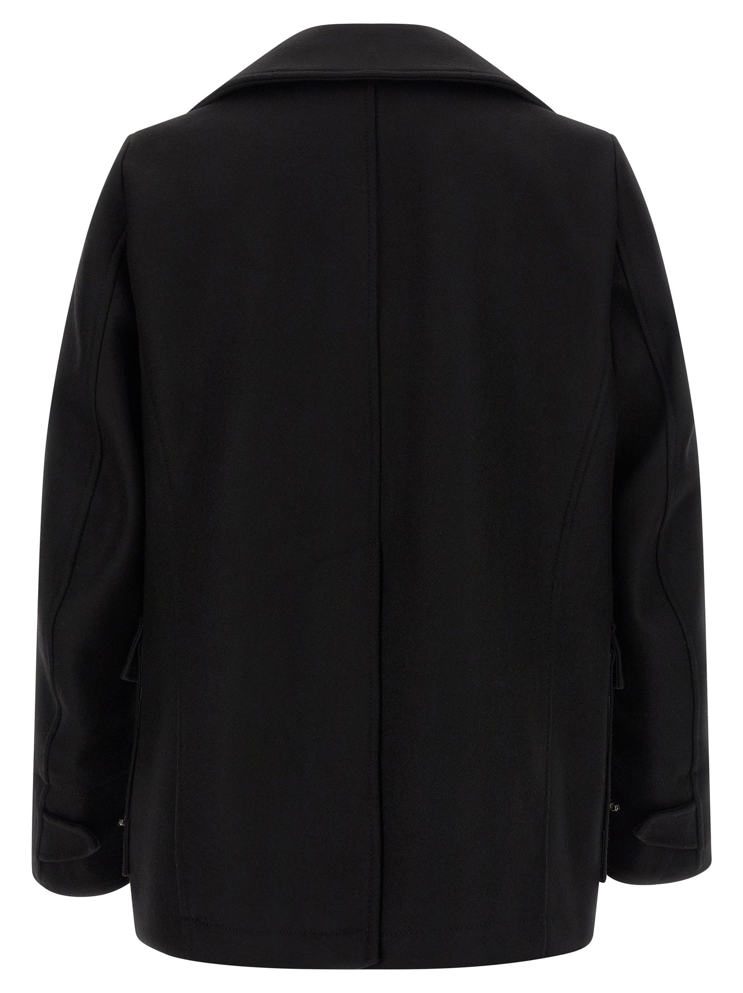 Overcoat by Dsquared² for men in polyamide wool black features a contemporary silhouette showcasing a contemporary and refined pockets for a sophisticated finish.