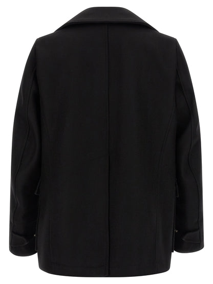 Overcoat by Dsquared² for men in polyamide wool black features a contemporary silhouette showcasing a contemporary and refined pockets for a sophisticated finish.