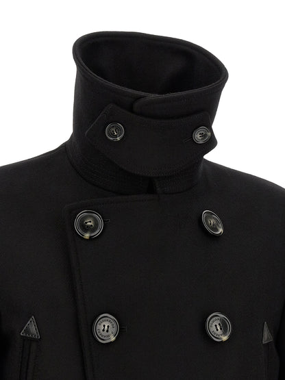 Overcoat by Dsquared² for men in polyamide wool black features an satoral silhouette, showcasing a sophisticated and satoral pockets for a premium, timeless look.