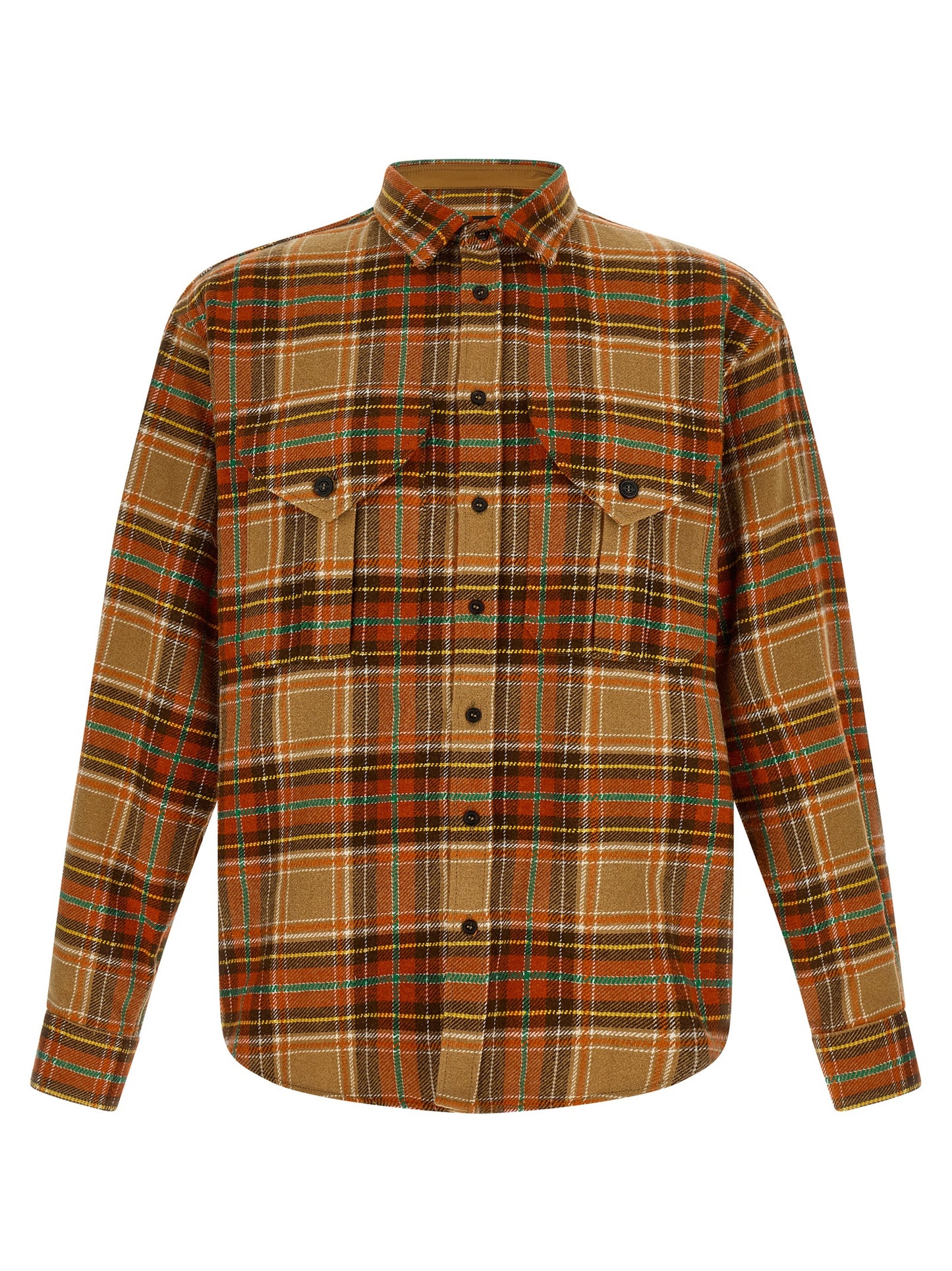 Shirt by Dsquared² for men in flannel marabou polyester wool green, orange & patterned, featuring a nuanced and nuanced for a sophisticated finish.
