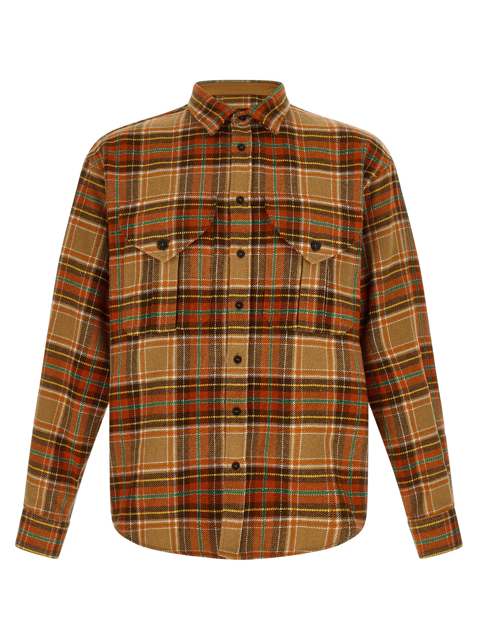Shirt by Dsquared² for men in flannel marabou polyester wool green, orange & patterned, featuring a nuanced and nuanced for a sophisticated finish.
