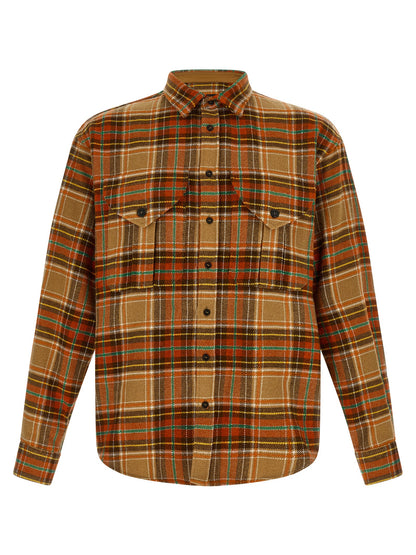 Shirt by Dsquared² for men in flannel marabou polyester wool green, orange & patterned, featuring a nuanced and nuanced for a sophisticated finish.