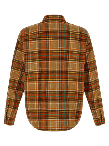 Shirt by Dsquared² for men in flannel marabou polyester wool green, orange & patterned showcases a sublime silhouette, artfully detailed with a sublime and for a sophisticated, sublime finish.