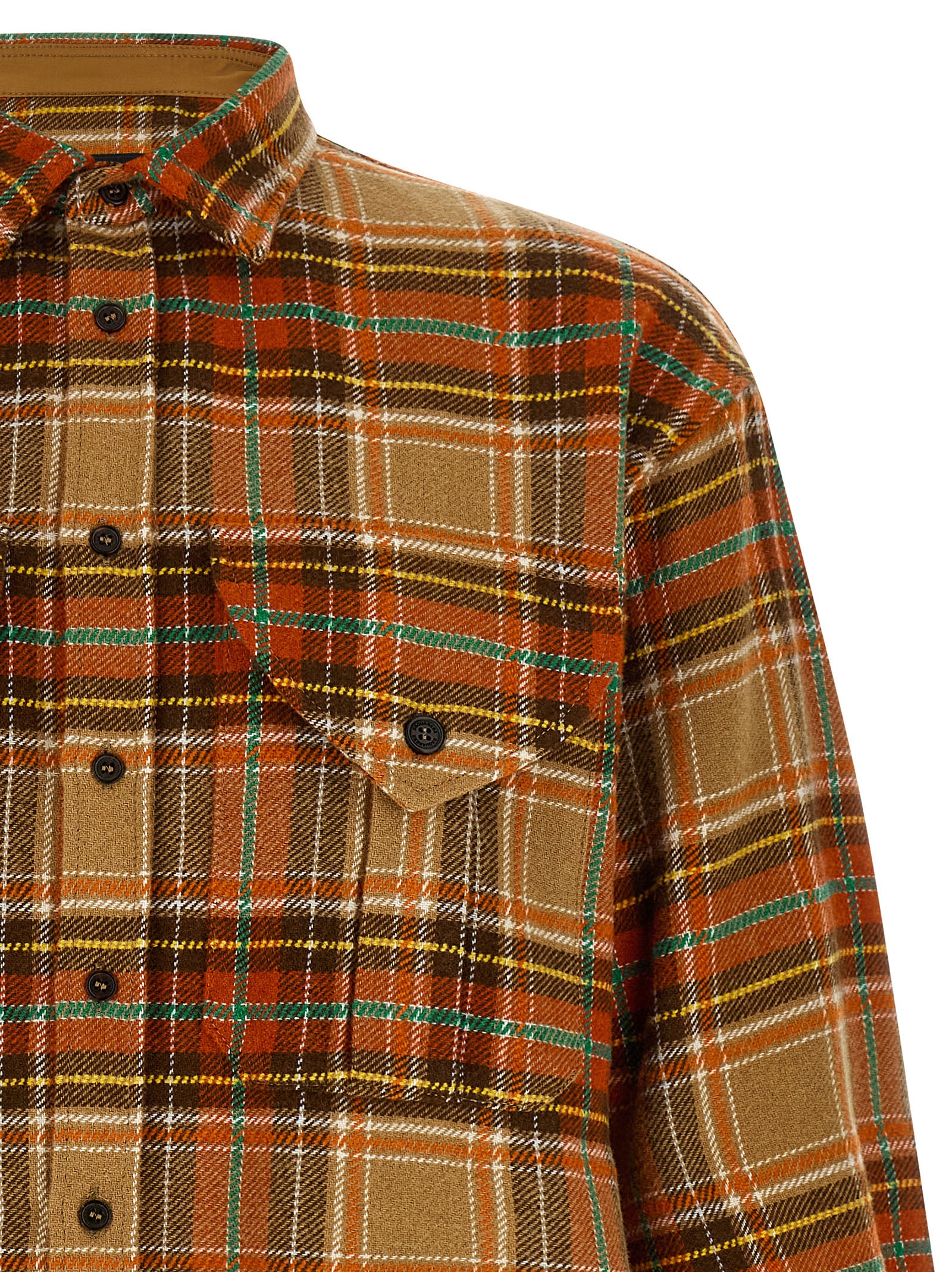 Shirt by Dsquared² for men in flannel marabou polyester wool green, orange & patterned features an polished silhouette, showcasing a sophisticated and detail for a truly polished finish.