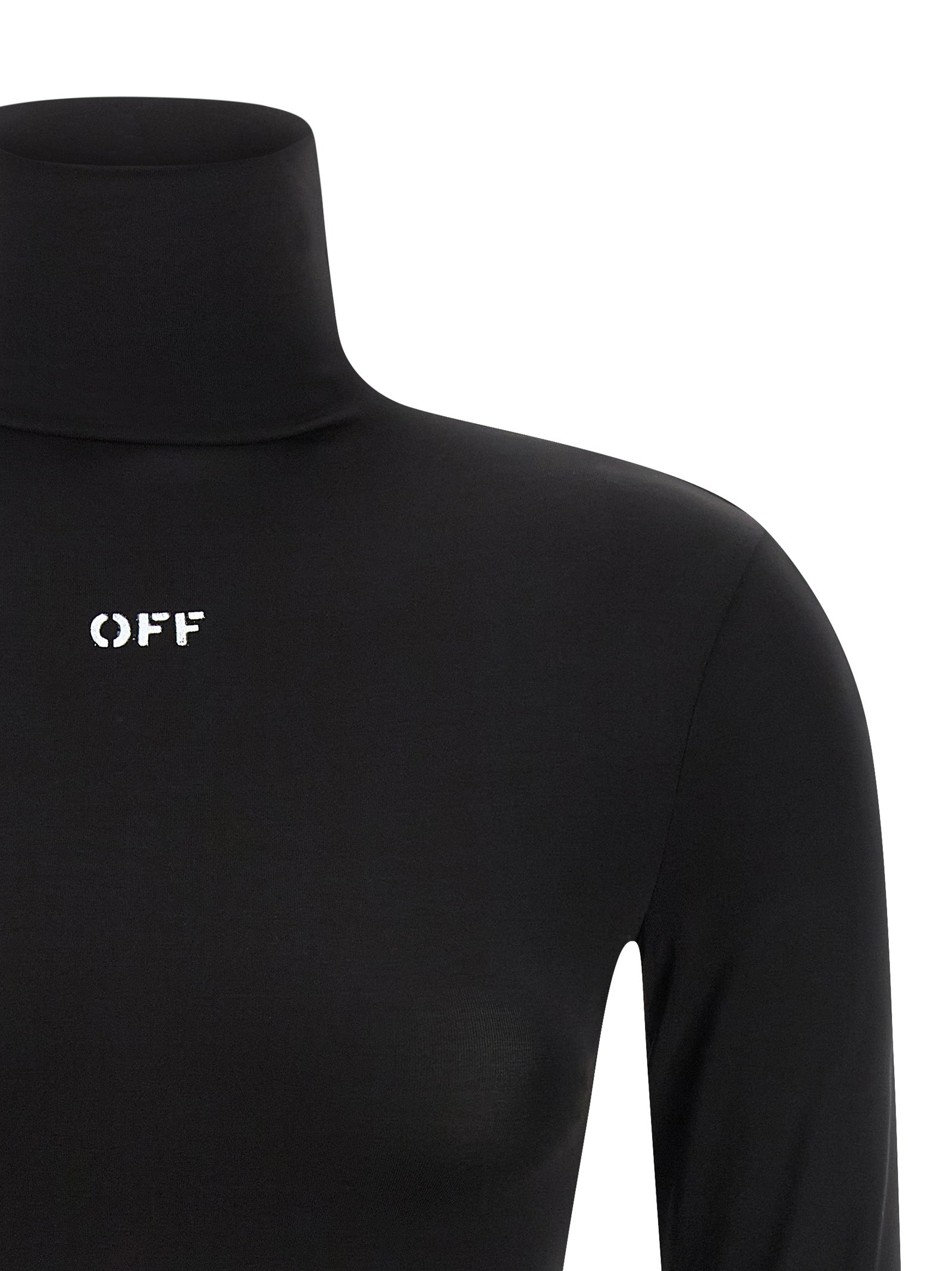 Cardigan by Off-White for women in stretch fabric & acetate black & white showcases a captivating silhouette, artfully detailed with a captivating and high-neck neckline for a truly sophisticated captivating look.