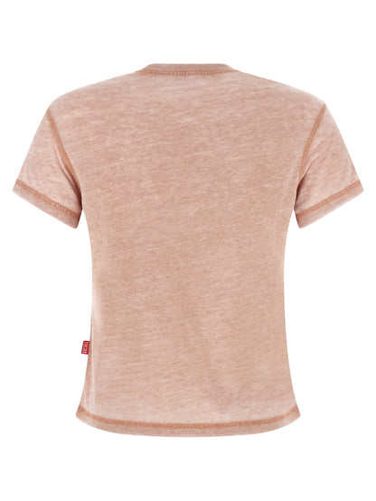 T-Shirt by Diesel for women in polyester cotton multicolor, pink, red, signature & print features an on trend silhouette, perfectly showcasing a on trend and crew neckline for an elevated aesthetic.