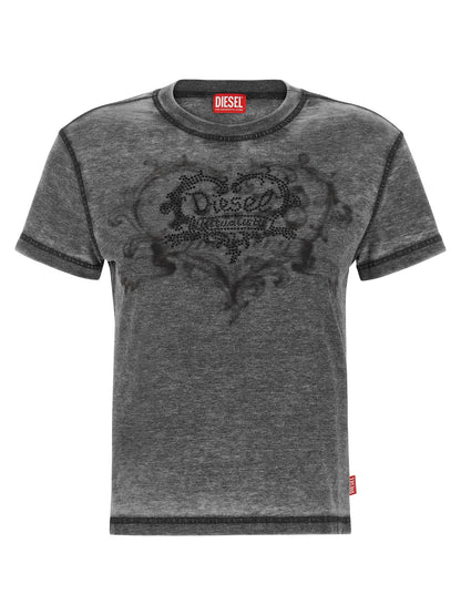 T-Shirt by Diesel for women in polyester cotton black, gray & patterned features a plush silhouette, showcasing a sophisticated crew neckline and for a truly plush finish.