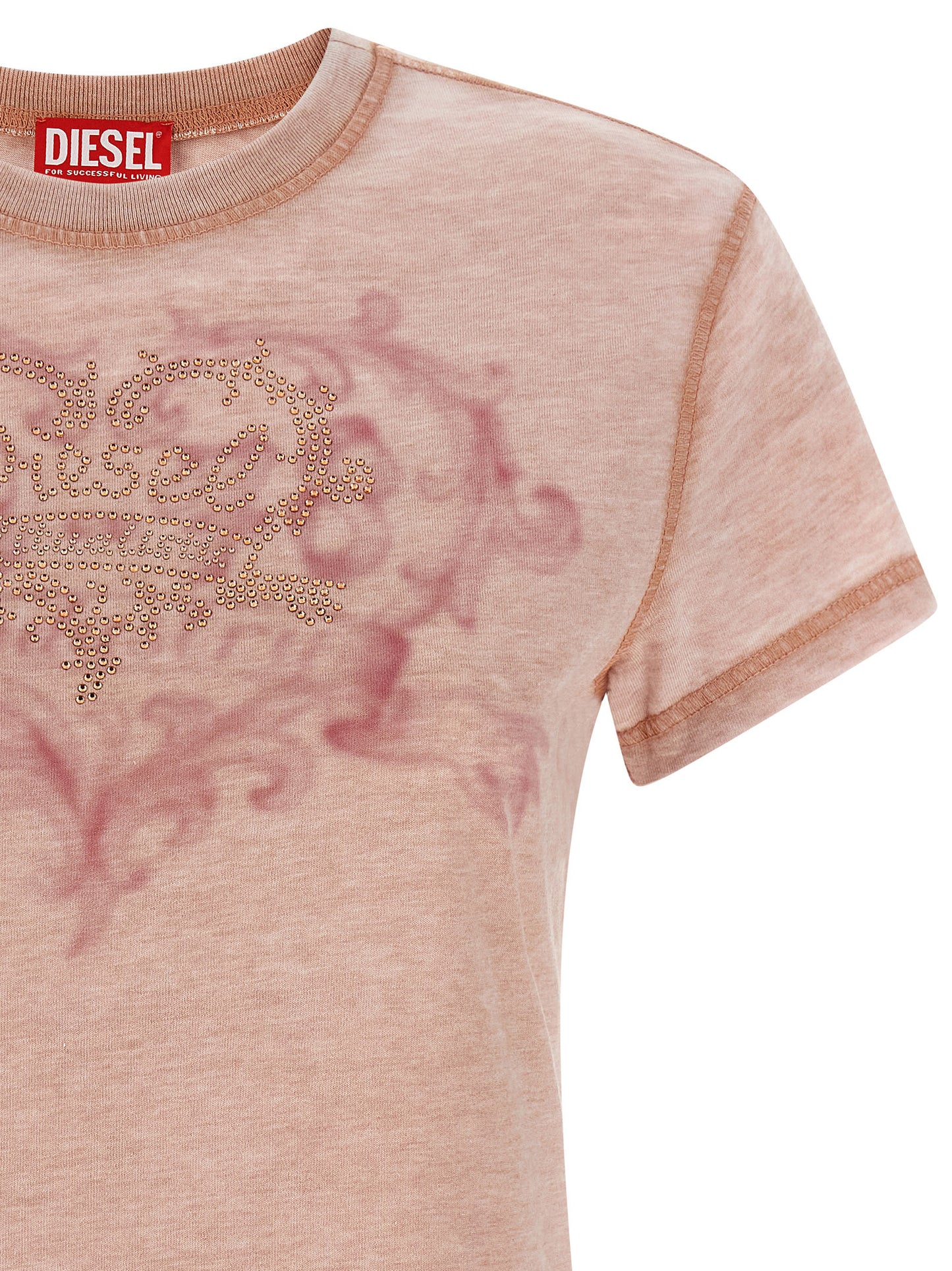 T-Shirt by Diesel for women in polyester cotton multicolor, pink, red, signature & print features a plush silhouette, showcasing a sophisticated crew neckline and for a truly plush finish.