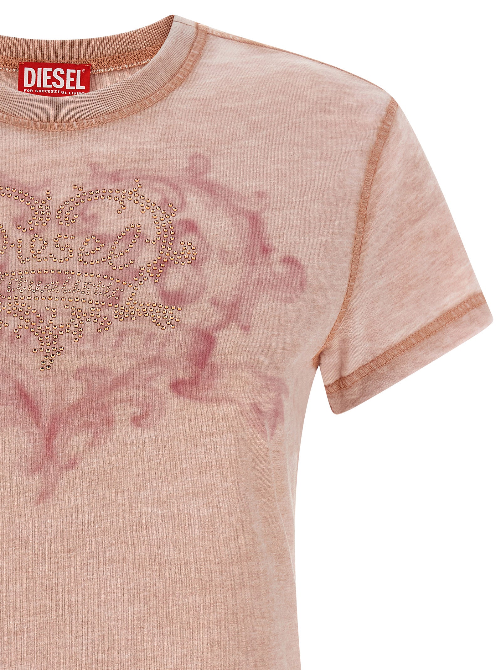 T-Shirt by Diesel for women in polyester cotton multicolor, pink, red, signature & print features a plush silhouette, showcasing a sophisticated crew neckline and for a truly plush finish.