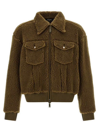 Trucker Jacket by Dsquared² for men in polyacrylic polyester leather brown & signature presents a effortlessly chic silhouette, showcasing a sophisticated and premium for a truly effortlessly chic finish.