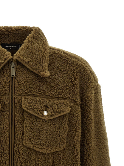 Trucker Jacket by Dsquared² for men in polyacrylic polyester leather brown & signature features an contemporary silhouette, showcasing a sophisticated and contemporary for a truly refined look.