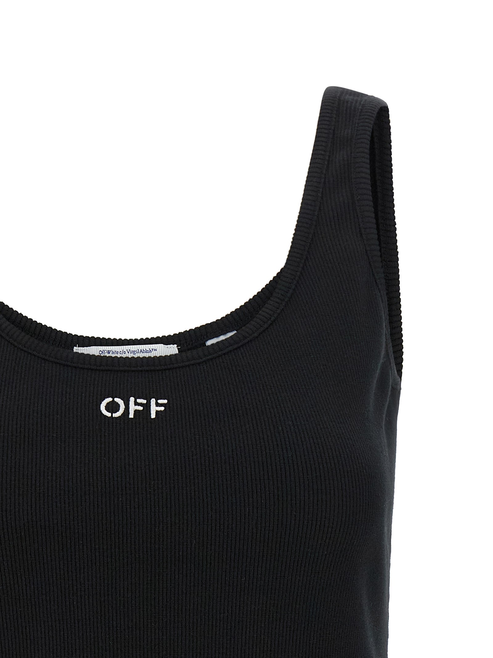 Tank Top by Off-White for women in stretch cotton black & white showcases a meticulous silhouette, artfully finished with a meticulous and for a sophisticated, meticulous look.