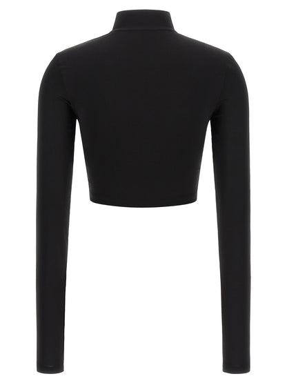 Shirt by Off-White for women in stretch fabric & acetate black & white features an architectural silhouette with a refined and elegant high-neck neckline for a architectural look.